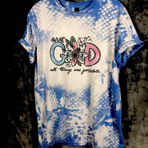 Jesus Shirts Womans Shirt With God All Things Are Possible Size Medium Blue - Picture 4 of 10